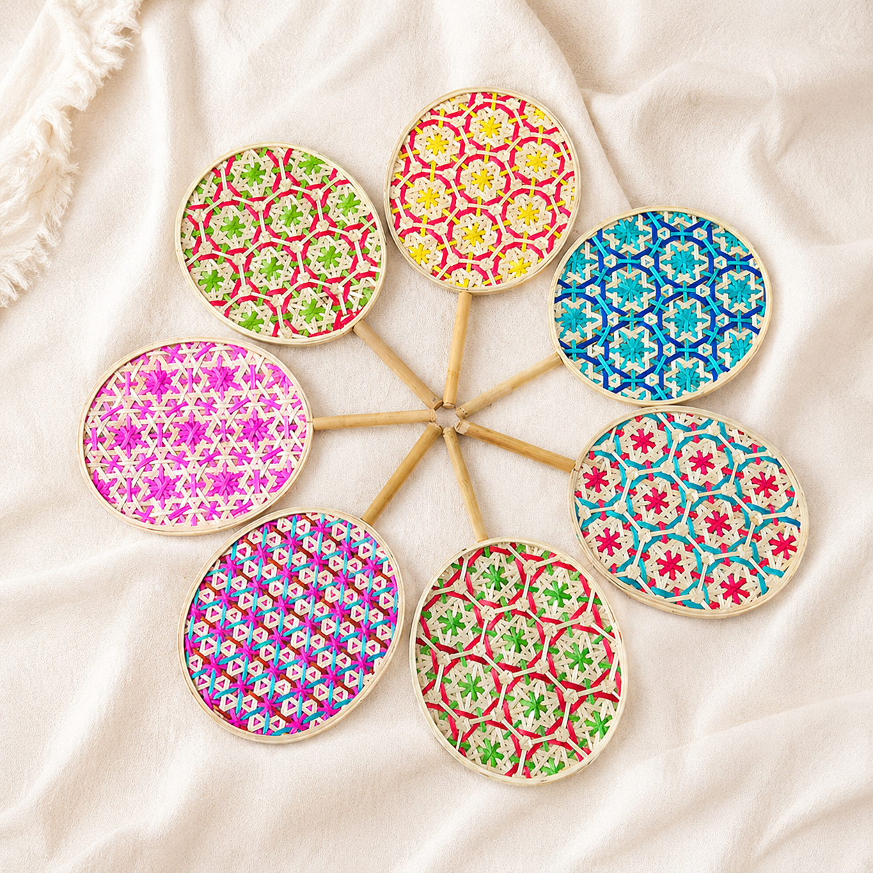 Handcrafted Bamboo Woven Fan | Chinese Ancient Style Colorful Summer Fan | Dance & Home Decor